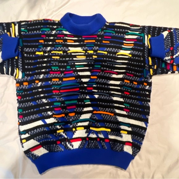 VINTAGE Coogi Sweater Men XL Black Red Wool Pullover Hip Hop Biggie 90s Textured - Picture 2 of 14